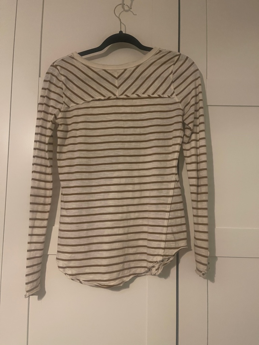 Free People Striped Long-Sleeve Scoop Neck Top - Cream & Brown - Picture 4 of 4